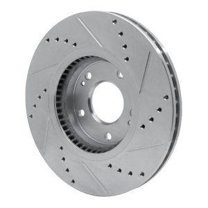 Hyundai Santa Fe Brake Rotor (1) - Front Left - R1 Concepts - Drilled & Slotted - Silver - `07-`09